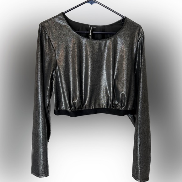 Long sleeve, cropped metallic under it all top - Picture 1 of 1